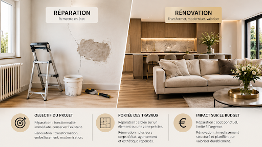 Comparaison entre réparation et rénovation d'une maison 
